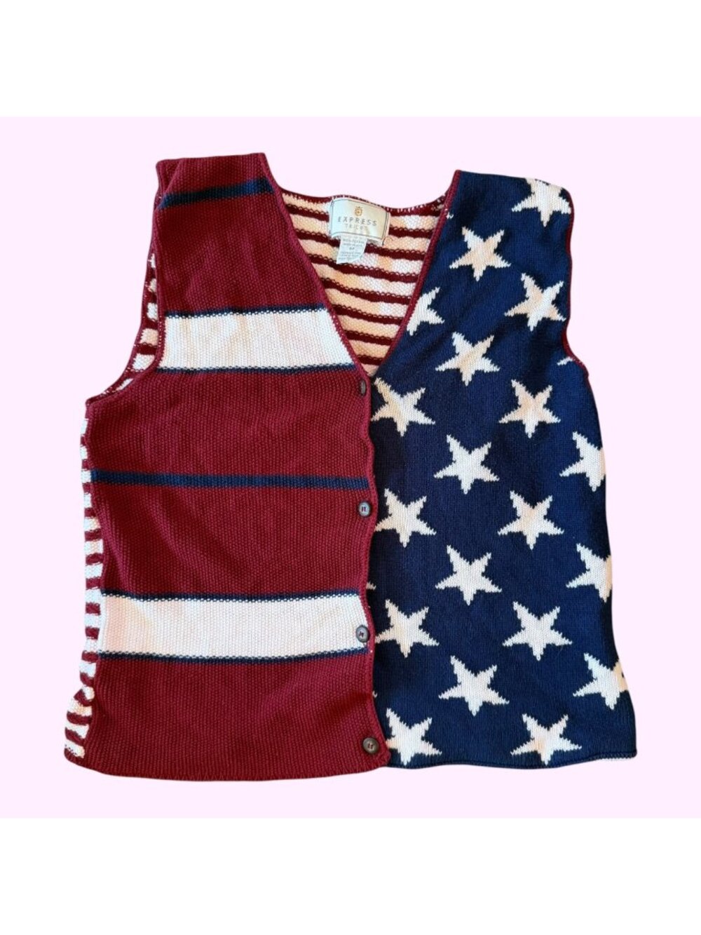 Vintage Express Tricot Patriotic Americana Stars & Striped Knit Sweater Vest M
